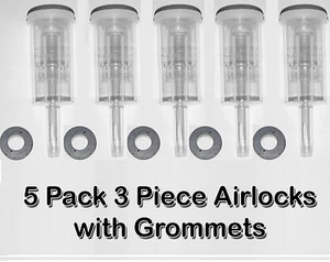 5 PK 3 piece Cylinder Fermentor Airlock w/ Grommet / Air Lock HomeBrew Wine Beer - Picture 1 of 2