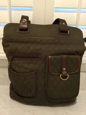 EUC-Vera Bradley Middleton Slim Tote in Olive Green with Leather Trim - Image 1 of 4