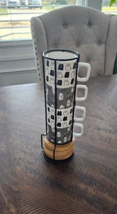 Stackable Stacking Espresso Coffee Cup Mug Set with Bamboo Coasters Cats Cat - Bild 1 von 3