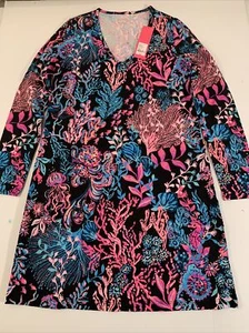 Vestido Lilly Pulitzer XS Crepúsculo Coral Manga Larga Lets Cha Cha ETTA Cuello - Imagen 1 de 12