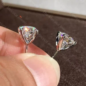 1.80 TCW Round Moissanite Solitaire Stud Push Back Earrings 925 Sterling Silver - Picture 1 of 8