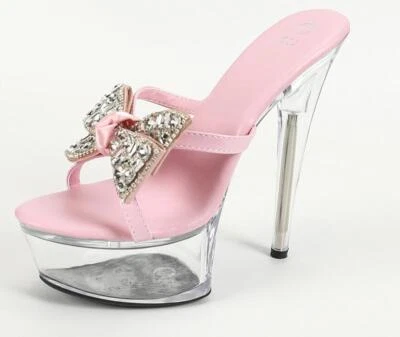 Sandalias informales de tacón alto de cristal transparente con plataforma mulas moño para mujer Foto 1 de 4