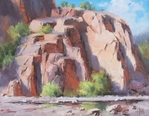 TOM HAAS painting 'Sun Baked' oil 11x14 Arizona mountains desert cliffs trees - Picture 1 of 2