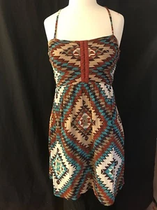 Billabong Women’s Jr. Short Dress Size M Aztec Multi Color Straps Empire Waist - Picture 1 of 8