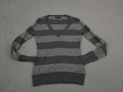 BCBG Max Azria Sweater Womens Large Gray Black Wool Angora Rabbit Striped Casual - Image 1 of 4