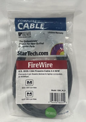 StarTech 6ft IEEE-1394 Firewire Cable 4-4M/M - Image 1 of 4