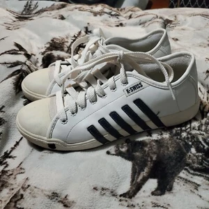 Womens K Swiss Tennis Shoes Size 9 White Black Stripes Game Set Match Court - Picture 1 of 8