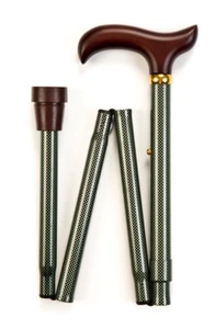 Palo plegable a cuadros verde estampado bastón Derby ajustable 4 partes mango de madera - Imagen 1 de 4