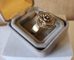 Gold Vermeil over Sterling Silver CZ Rose Flower Ring Size 9.75, signed SW925CZ - Picture 1 of 10