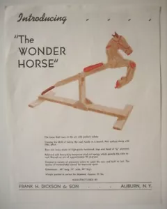 Volante publicitario de la era 1929 para juguete de montar caballo maravilloso de madera-AUBURN NY=-COLOR - Imagen 1 de 1