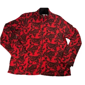 Kim Rogers rot schwarz Damast Fleece Jacke L Reißverschluss vorne neu mit Etikett warm Urlaub Geschenk gemütlich - Bild 1 von 15