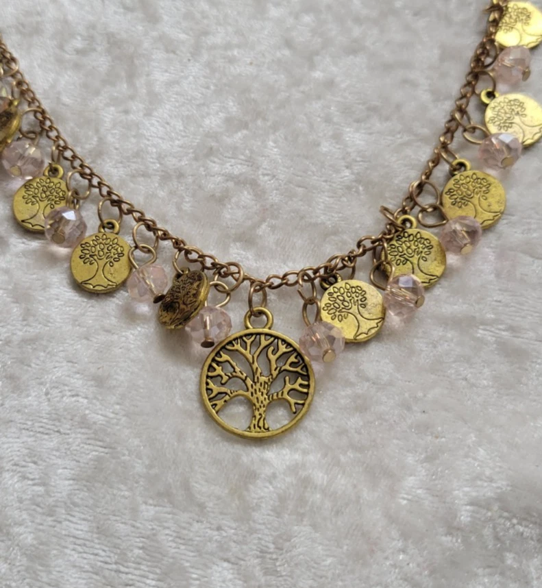 Collar de cadena colgante rosa árbol de la vida vintage Foto 1 de 4