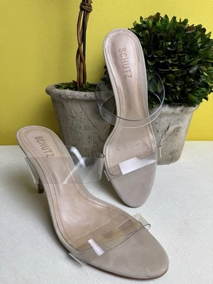 Schutz Ariella Clear Open Toe Slip-On Classic Stiletto Slide Womens Heels 10B - Image 1 of 4