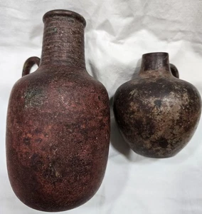 Set Of 2 Aged Distressed Iron Vases Pitchers Jugs Cottage Craftsman 9" And 5" - Picture 1 of 11