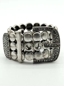 Premier Designs Belt Buckle Bracelet Silver Tone Rhinestones Adjust Stretch G1 - Picture 1 of 13