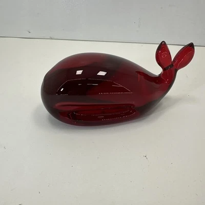 Viking Glass Ruby Red Whale 5.5"  Animal Figure Paperweight Vintage - Image 1 of 4