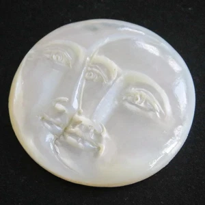 Handcarved Moon And Sun Face Opened Eyes Mother Of Pearl Bead Cabochon, 1 1/4" - Picture 1 of 4