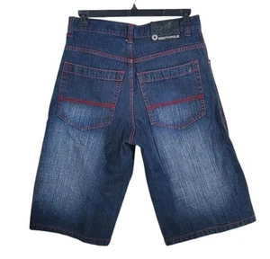 Southpole Blue Jean Shorts Mens 32x32 Denim Baggy Red Stitching Skating Hip Hop - Picture 1 of 10