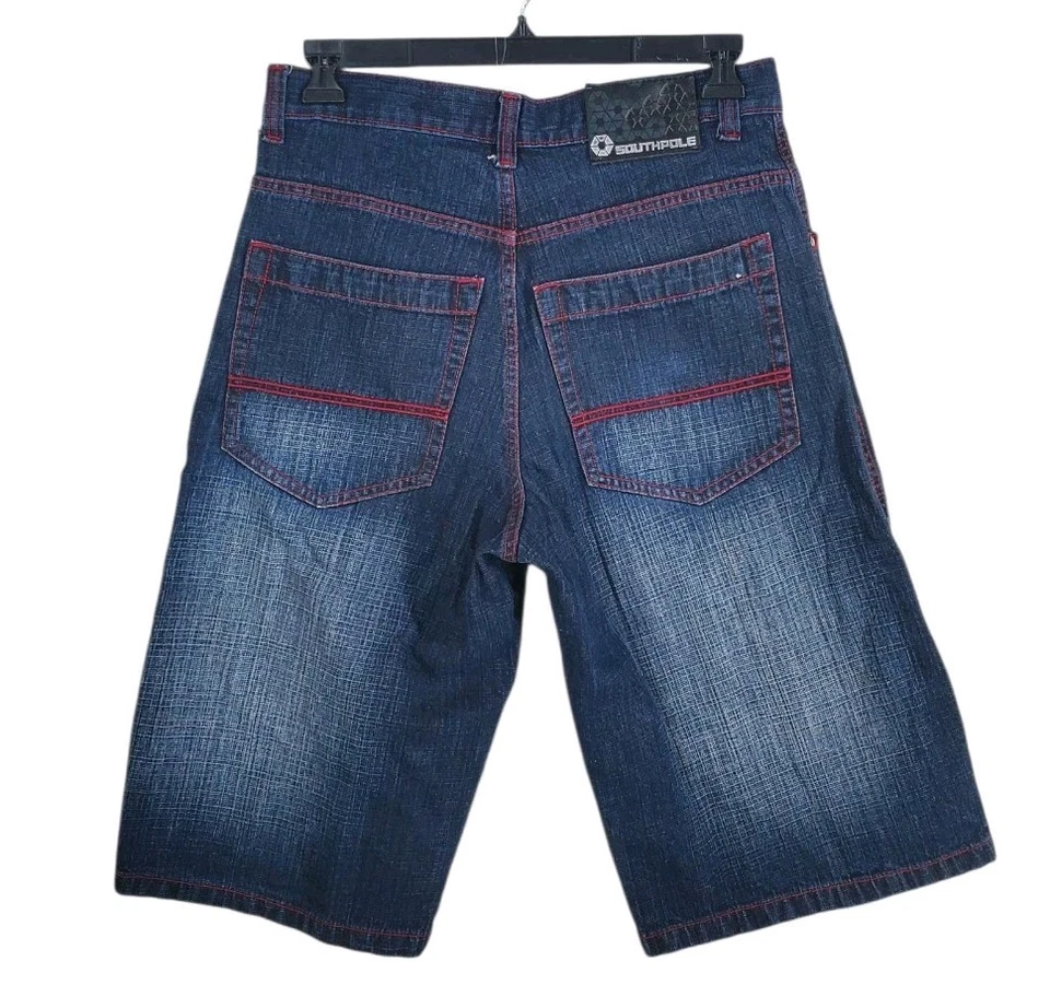 Pantalones Cortos de Jean Southpole Azul Para Hombre 32x32 Denim Sueltos Rojo Costuras Patinaje Hip Hop Foto 1 de 4