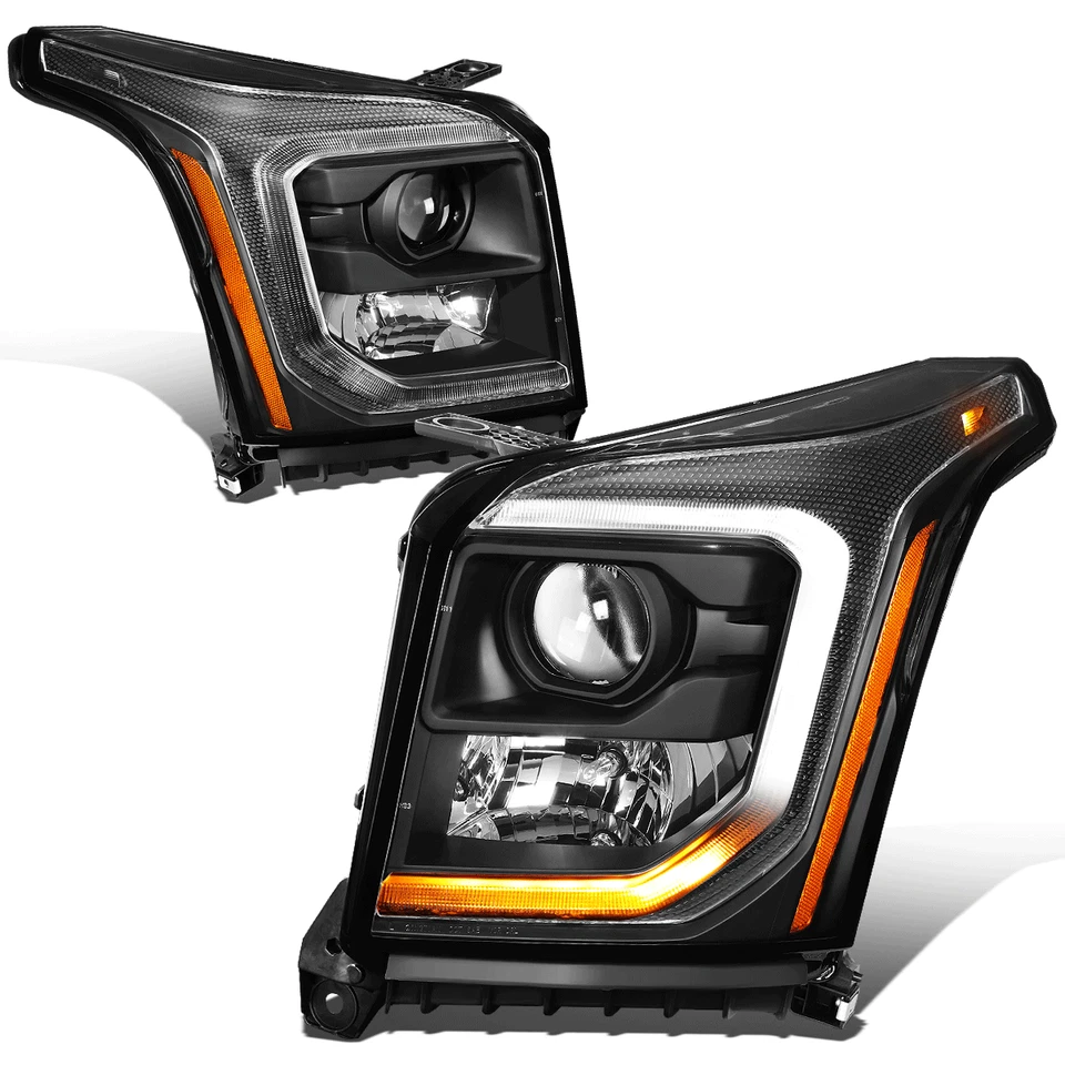For 2015-2020 GMC Yukon XL LED DRL Black/Amber Corner Projector Headlight Lamps - Image 1 of 4