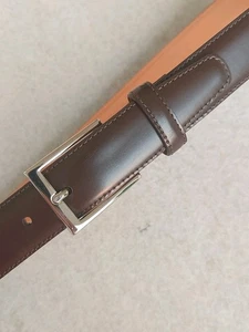 BROOKS BROS BROWN DRESS SMOOTH ITALY GENUINE LEATHER SILVER METAL BUCKLE BELT 38 - Picture 1 of 15