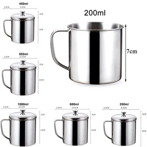 200ml -1100ml Stainless Steel Camping Office Coffee Water Drink Mug Cup With Lid - Picture 1 of 32