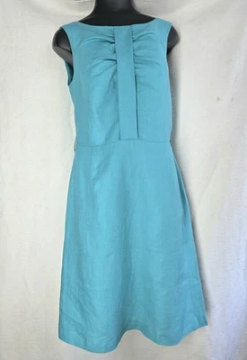 Laura Ashley Linen Blend Dress Womens 8 Blue Sleeveless Lined Pleat Front Chic - Image 1 of 4