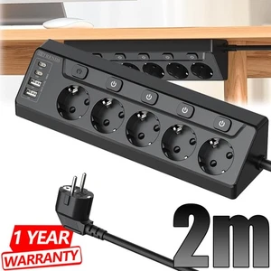 5-Fach Steckdosenleiste mit USB C Anschluss Montierbar 2m Kabel für Schreibtisch - Bild 1 von 9