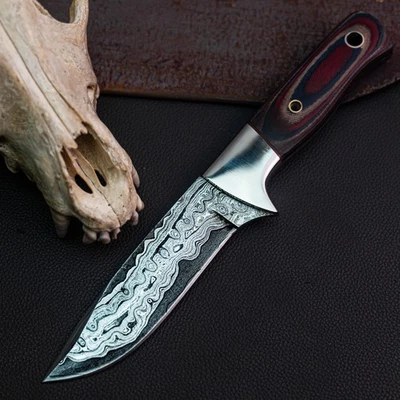 Cuchillo Damasco/Acero 8.9" Listo para Regalo Full Tang Hunt it Hunt + Funda de Cuero Foto 1 de 4