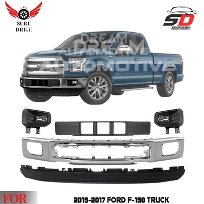 Front Bumper Chrome & Fog Lights Assembly Kit For 2015-2017 Ford F-150 Truck Foto 1 de 4