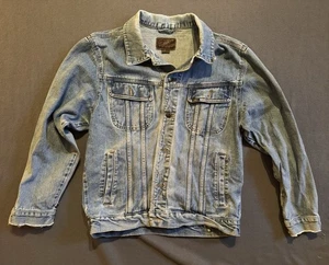 VINTAGE Lee Jacket Men Medium Blue Jean Denim Trucker Wash Distressed Y2K - Picture 1 of 13