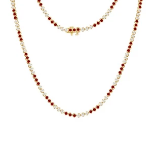 6.70Ct Round Cut Lab Grown Diamond & Natural Ruby Tennis Necklace 925 Silver 18" - Picture 1 of 9