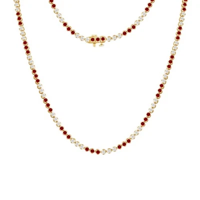 6.70Ct Round Cut Lab Grown Diamond & Natural Ruby Tennis Necklace 925 Silver 18" - Image 1 of 4