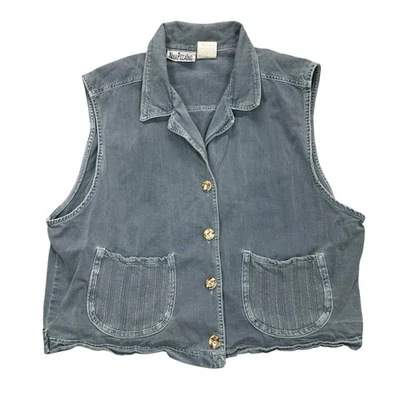 Nina Piccalino Denim Vest Womens Sz 16 Vtg Made USA Cottage Boho Retro Blue - Image 1 of 4
