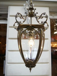 GROSSE BRONZE LATERNE MASSIV DECKENLAMPE LEUCHTEN KRONLEUCHTER GESCHLIFFENES GLAS KRISTALL - Bild 1 von 16