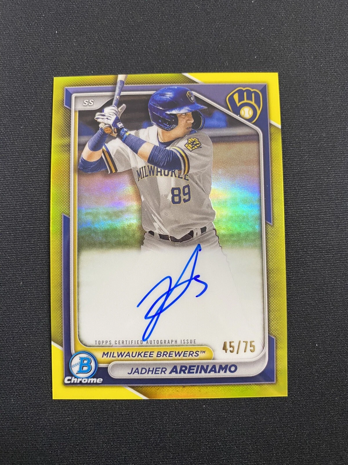 2024 Bowman Chrome Jadher Areinamo Yellow Auto /75 #CPA-JA