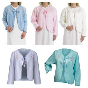 Bed Jacket Slenderella Ladies Polar Fleece Ribbon Floral Embroidery Housecoat - Picture 1 of 46