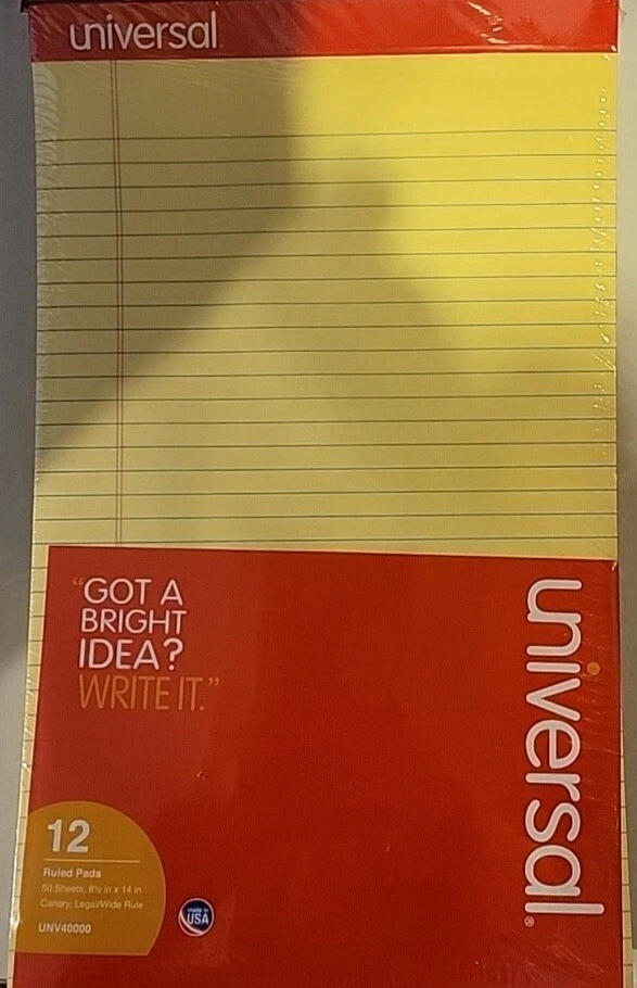 UNIVERSAL Perforated Edge Writing Pad Legal/Margin Rule Legal Canary 12 Pack 50s - Image 1 of 1