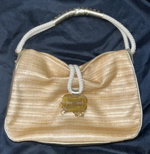 Via Spiga Handbag/Purse~Straw Shoulder Bag  W/Gold Trim Leather - Picture 1 of 17