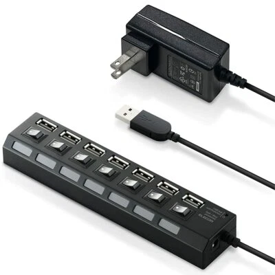 Elecom USB Hub 7 ports U2H-TZS720SBK Black from Japan - Image 1 of 4