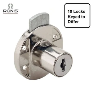 RONIS 18600 Round Drawer Lock 22mm Nickel Plated - 10 LOCKS KEYED TO DIFFER - Picture 1 of 2