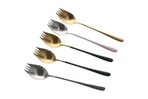 5PCS Salad Fork 2 in 1 Spoons Forks Stainless Steel Fruit Spoon Ice Cream Spo... - Picture 1 of 7