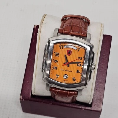 MSRP $1530 Tonino Lamborghini Day/Date Orange Face Watch w/ Auth. Pprs - Fit 7" - Image 1 of 4