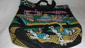 Vintage I Love Jerusalem Tasche Handtasche bunt Perlen schwarz / TOP ZUSTAND - Bild 1 von 3