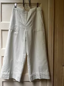 Ann Taylor Cotton Linen Blend White Wide Leg Lace Embroidered Pants Size 10 - Picture 1 of 9