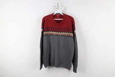 Vintage Levis Mens Size Large Spell Out Cotton Fair Isle Knit Crewneck Sweater - Image 1 of 4