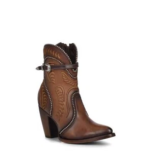 3F59RS - Cuadra brown western cowgirl cowhide leather dress ankle boots women - Picture 1 of 8