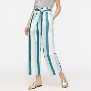 J. Bolso de papel CREW pantalón de lino a rayas de cabaña, blanco jade turquesa, 12, nuevo con etiquetas - Imagen 1 de 12