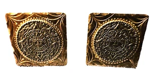 925 Sterling Silver Mayan Aztec Calendar Cuff Links Vintage 1960's Mexico - Picture 1 of 7