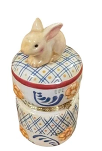 Ceramic Bunny Rabbit  with Flowers Trinket Box Red, Orange, and Blue Hinged - Picture 1 of 5